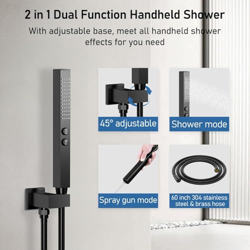 STARBATH Shower Faucet Set Shower System Matte Black, Push Button Diverter | 10 Inch Ceiling Mount Shower Head, 6 Inch Wall Mount Head, 2-in-1 Handheld Sprayer, Solid Brass Valve, Can Run All Together - color: Matte Black, size: 6+10 inch-01