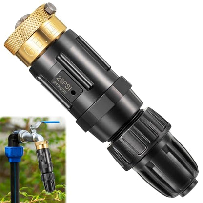1 PC 25PSI Drip Irrigation Faucet Adapter Kit 1/2" Tubing to 3/4" Faucet | Drip Irrigation Filter with Water Pressure Regulator, Backflow Preventer and Filter for Irrigation of Gardens, Farmlands, etc