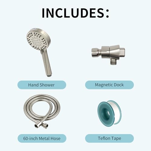 Magnetic Shower Head with Handheld Sprayer, High Pressure Handheld Shower Head with 6 Spray Modes, Nickel Finish - color: Nickel