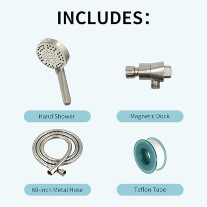 Magnetic Shower Head with Handheld Sprayer, High Pressure Handheld Shower Head with 6 Spray Modes, Nickel Finish - color: Nickel