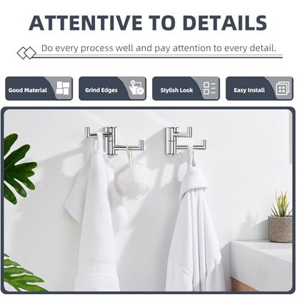 Suyar Swivel Towel Hook with 2 Arms, Bathroom Robe Holder, Polished Chrome | Space-Saving Wall Hook with 2 Folding Arms, Hand Towel Hanger for Bathroom Kitchen RV, SUS304 Stainless Steel, Screw Mount - color: Polished Chrome, size: 2 Pack