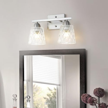 Mecgirn Stainless Steel Bathroom Vanity Light Over Mirror, 2 Light Brushed Nickel Bathroom Light Fixtures with Textured Glass Shades, Modern Vanity Lighting Wall Mount - color: Brushed Nickel, size: 2 Light