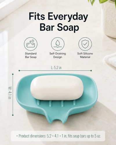 3 Pack Silicone Soap Dish with Drain, Bar Soap Holder for Shower/Bathroom, Self Draining Waterfall Soap Tray/Saver for Kitchen, Keep Soap Dry, Easy to Clean - color: White, Grey, Green