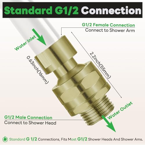 Shower Head Swivel Ball Adapter Brass Adjustable Shower Arm Connector Universal Showering Component Shower Arm Extension- Brushed Gold - color: brushed gold