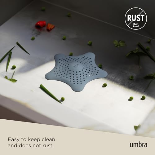 Umbra Starfish Hair Catcher, Suction Cup Drain Cover, 6-Inch, Slate Blue | Silicone material, flexible and durable, water resistant seal, easy to clean, rust proof, fits standard tubs - color: Slate Blue