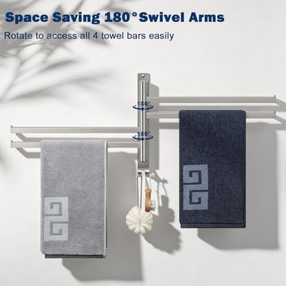 NearMoon Swivel Towel Rack, 13.8" Thicken 304 Stainless Steel 4-Arm Towel Bar, Space Saving Wall Mounted Towel Holder with Hook, Rustproof Swing Out Towel Hanger for Bathroom, Square (Brushed Nickel) - color: Brushed Nickel, size: 13.8 Inch-Squ