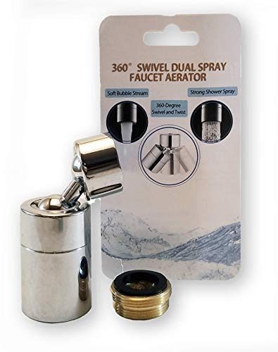 TOTOMO Kitchen Sink Faucet Aerator (Solid Brass) 2 Spray-mode (Shower&Bubble Stream) 360° Swivel Booster Sprayer adapter Water Saving Head attachment replacement - Chrome/Big Angle Swiveling - color: Faucet Aerator 85° Angle - Polished Chrome