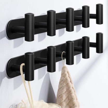 Optish 2 Pack Coat Rack Wall Mount, Black Bathroom Towel Rack with 10 Hooks, Heavy Duty 66LB Coat Hook for Towels, Robes, Bags, Hat Rack Key Holder for Entryway, Bedroom - color: Black