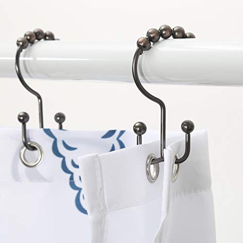 Shower Curtain Hooks, Goowin Shower Curtain Rings, Stainless Steel Shower Curtain Hooks Rust Proof Free Sliding Double Shower Hooks for Curtain, Shower Curtains & Liners (Bronze) - color: Bronze