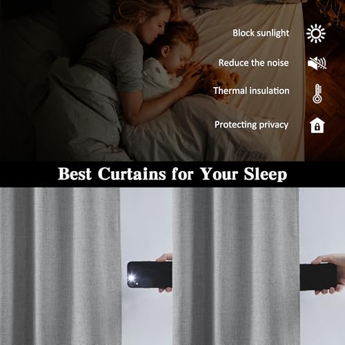 RAIN CITY Grey Linen Blackout Curtains 63 Inches Long 2 Panels 50 x 63 | 100% Light Blocking Textured Curtains for Bedroom Thermal Back Tab Rod Pocket Curtains with Hooks - color: Grey, size: 50"W x 63"L (Pack of 2)
