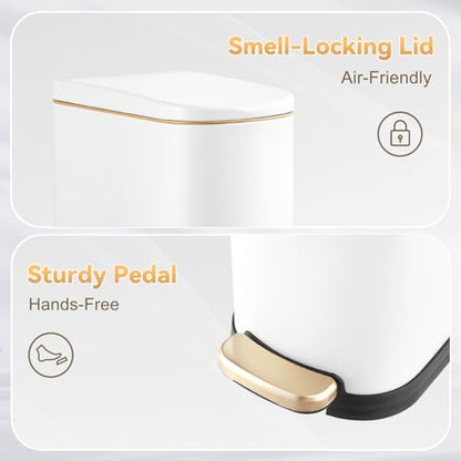 ELPHECO Bathroom Trash Can with Lid 3.5Gal Stainless Steel Step Garbage Can | 13.5 Litre Stainless Steel Pedel Garbage Can with Removable Inner Bucket, Wastebasket Bathroom, Office, Bedroom, Matte White - color: Matte White
