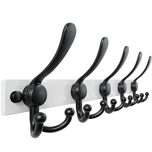 Coat Rack Wall Mount, Heavy Duty 12-Gauge Base vs Flimsy 1mm, Double-Thick Solid Anti-Snap Hooks, 16” Stud-Mount, Stainless Steel Hanger for Clothes Hat Entryway Closet Mudroom, White & Black - color: White/Black, size: L=17" (1pcs)