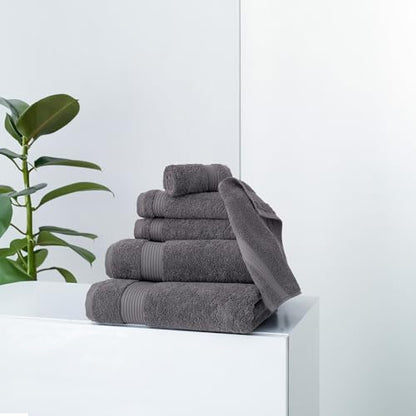 CTT - Luxury 6 Piece Towel Set, 100% Turkish Cotton, Quick Drying, Highly Absorbent & Comfy, Includes 2 Bath Towels, 2 Hand Towels & 2 Washcloths | (Grey) - color: Grey, size: 6-Piece Towel Set