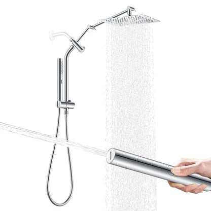 Chrome 10 Inch All Metal Rain Shower Head with Handheld Spray, Silver | High Pressure Rainfall Shower Head wih Adjustable Extension Arm, Dual Showerhead Set with 60" Shower Hose, Square Rainfall - color: Chrome
