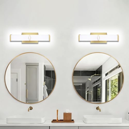 16 Inch Bathroom Vanity Light 2000LM, 5700K Daylight White Modern Bathroom Light Dimmable, AC 120V 20W Gold LED Vanity Lighting Fixtures Wall Sconce ETL Certified, 2Pack - color: Gold-5700K, size: 16 INCH(2 Pack)
