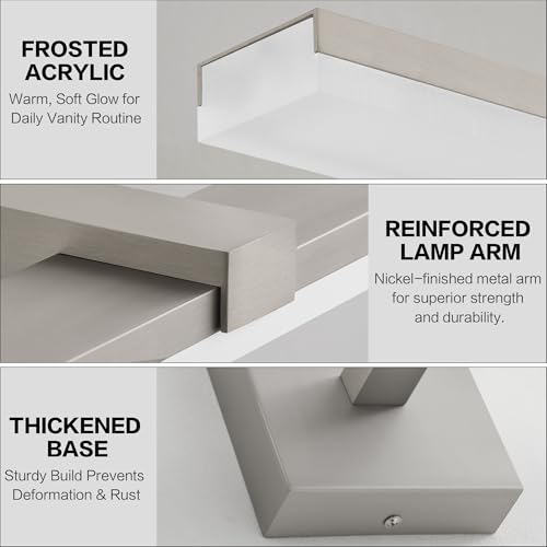 18 Inch Bathroom Vanity Light Over Mirror Brushed Nickel Arm Extra Wide LED Bar 6000K Daylight ETL IP44 CRI85+ - color: Brushed Nickel, size: 18-inch