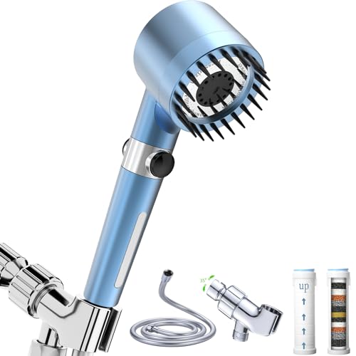 Shower Head with Handheld,Filtered Shower Heads High Pressure, High Flow Even with Low Water Pressure-Hand Held Showerhead Set, Filtered Showerhead with 59″Replacement Hose/Bracket/Cotton Filters - color: Blue