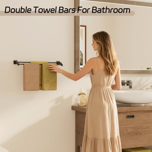 Alise Double Towel Bar,24" Towel Rack for Bathroom Wall Mounted,Matte Black | SUS304 Stainless Steel Bathroom Towel Holder, Quick Drying Towel Hanger Towel Rod, Useable Length 22.9" - color: Matte Black, size: 24-Inch(Joining Process)