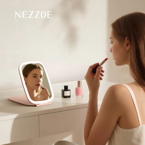 NEZZOE Rechargeable Travel Makeup Mirror with LED Light, 7x5 Inch, Pink - color: 7"x5"-pink