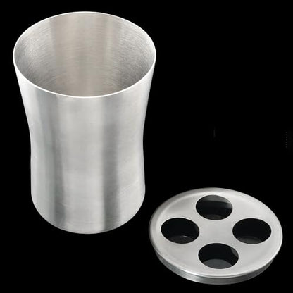 Stainless Steel Toothbrush Holder with Waistline and Four-Hole Cup Lid for Bathroom Vanity Countertop Rinse Toothbrushing Drinking Cup Storing Dental Accessories Organizing Makeup Brushes