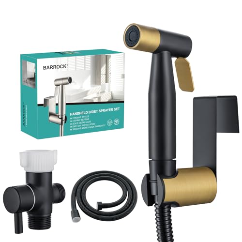BARROCK Handheld Bidet Sprayer for Toilet, Stainless Steel Metal Made Baby Cloth Diaper Spraying Kit, Bathroom Toilet Bidet Attachment Set for Bathing Pets and Feminine Washing,Matte Black and Gold - color: Black and Gold
