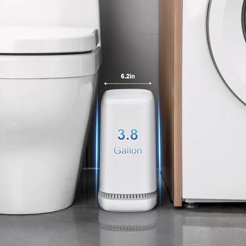 funest Bathroom Trash Cans, Garbage Can with Press Type Lid,10L Dogproof Slim Plastic Narrow Trash Bin - style: Adsorption Lid