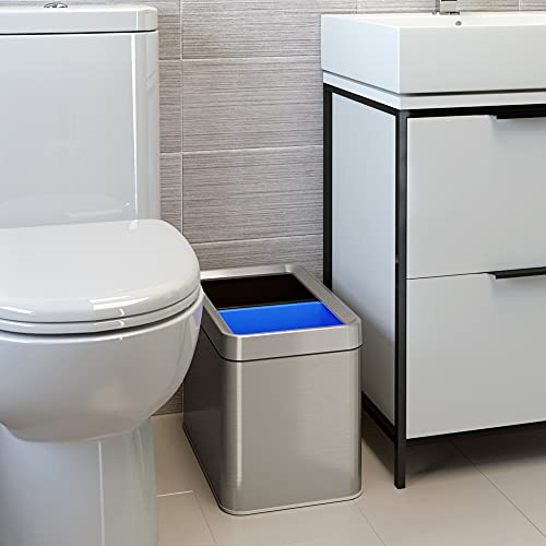ITouchless 5.3 Gallon / 20L Slim Dual Compartment Open Top Trash Can and Recycle Bin – Rectangular Stainless Steel Wastebasket for Kitchen, Home, Office, Cubicle, Breakroom, Garage - color: Silver