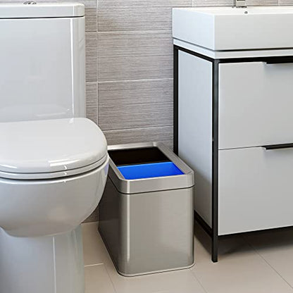 ITouchless 5.3 Gallon / 20L Slim Dual Compartment Open Top Trash Can and Recycle Bin – Rectangular Stainless Steel Wastebasket for Kitchen, Home, Office, Cubicle, Breakroom, Garage - color: Silver