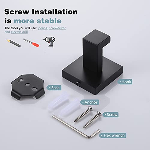 KOKOSIRI Bath Towel Hook Wall Mount Square Robe Hook Coat Hook, Bathroom Kitchen Garage Heavy Duty Wall Mounted, SUS 304 Stainless Steel, Matte Black, B1010BK-P2 - color: Matte Black, size: 2 Pack