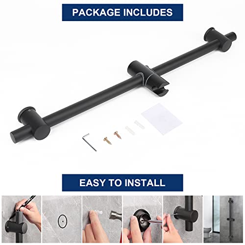 NearMoon Shower Slide Bar with Height/Angle Adjustable Handheld Shower Holder, Bathroom SUS 304 Stainless Steel Shower Head Holder for Bath (Screw Mounted, Matte Black) - color: Matte Black, style: Screw Mounted