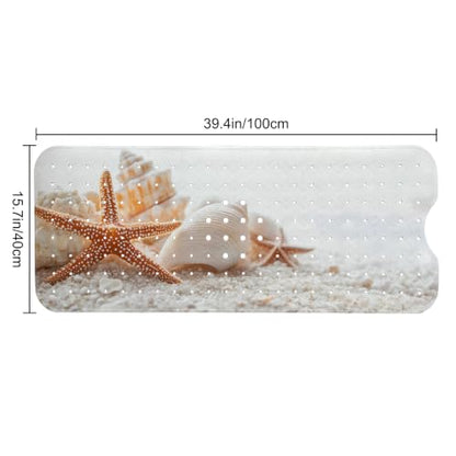 LNOND Summer Beach Bathtub Mat Non Slip, 40 X 16 Inch Tub Mat for Bathroom, White Seashells Bath Tub Shower Mat with Drain Holes and Suction Cups - color: White Seashells Bathtub Mat