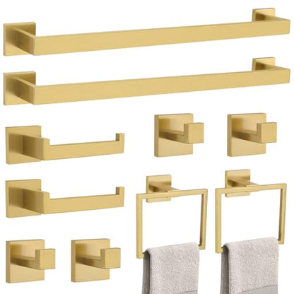 10-Piece Bathroom Hardware Accessories Set-Brushed Gold Towel Bar, Holder & Racks-SUS304 Stainless Steel-Wall Mounted,23.6-Inch - color: Brushed Gold, size: 10 Pcs