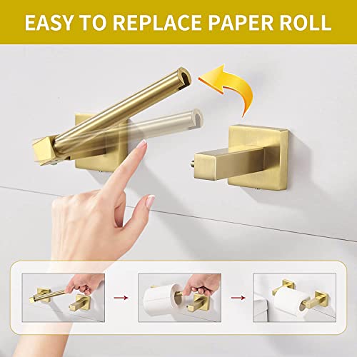 WOLIBEER Gold Toilet Paper Holder Hand Towel Holder, Brushed Brass Toilet Roll Holder Towel Ring, Modern Bathroom Hardware Set Stainless Steel Wall Mounted 2 Pieces - color: Brushed Gold