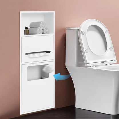 in-Wall Trash Bin Cabinet, Stainless Steel Recessed Toilet Paper Holder, 27.5in Tall Built-in Hidden Trash Can for Kitchen Bathroom Living Room Bedroom Hotel - color: White