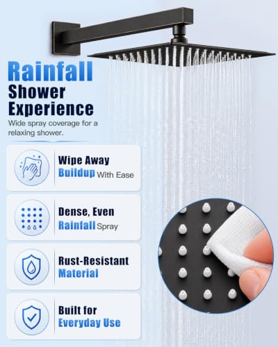 Heyalan 10 Inch Square Rain Shower Faucet Set with Valve, Oil Rubbed Bronze | Female-thread 1/2-inch NPT connections, SUS304 shower head, brass rough-in valve, single-handle control Shower Set - color: Bronze, size: 10 Inch Square Shower Head