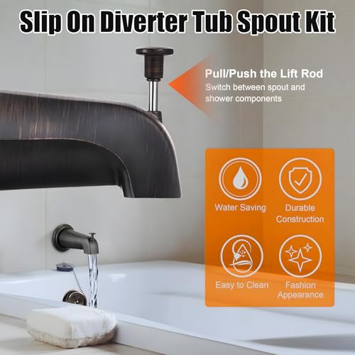 Diverter Tub Spout Compatible with Kohler GP85556-CP (Oil Rubbed Bronze) | Slip On Bathroom Bathtub Faucet Replacement for 1/2"Copper Water Tube, Metal Cover Ring and Foam Gasket Included - color: Oil Rubbed Bronze