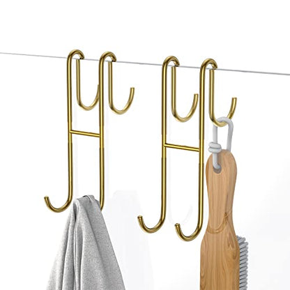 Over Shower Glass Door Hook, 2 Pack Gold Stainless Steel Extended Shower Door Hooks, Bathroom Frameless Drilling-Free Hanger, Double Side Towel Hooks - color: Gold