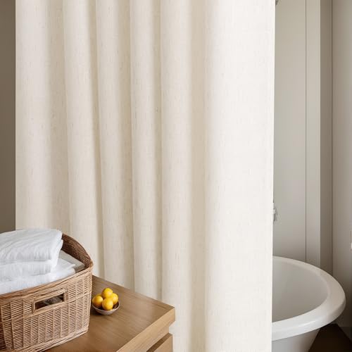 Cream Linen Shower Curtain for Bathroom Water Repellent 72x72 Inch | Natural Neutral, Boho Farmhouse Aesthetic, Shower Curtains, Bath, Sheer, Cloth Fabric, Drapes with Hooks Sets, 72 x 72 Inches - color: Natural, size: 72"W x 72"L (Pack of 1)