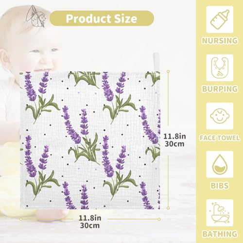 YETTASBIN Lavender Muslin Baby Hand Washcloths, Soft Cotton Bath Face Towel, 4 Layers Extra Absorbent Feeding Burp Cloth for Newborn Infant, 5 Pack - size: 12 Inch x 5 Pack