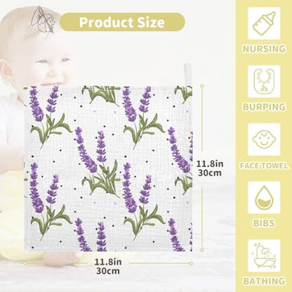 YETTASBIN Lavender Muslin Baby Hand Washcloths, Soft Cotton Bath Face Towel, 4 Layers Extra Absorbent Feeding Burp Cloth for Newborn Infant, 5 Pack - size: 12 Inch x 5 Pack