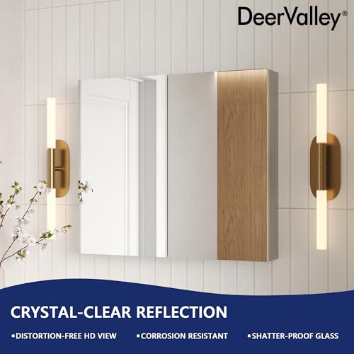DeerValley 26'' x 30'' Medicine Cabinet with Mirror, Bathroom Mirror with Storage, Surface Frameless Modern Wall Mount Mirrored Medicine Cabinets with Adjustable Shelf DV-1MC0363 - size: 26" x 30"