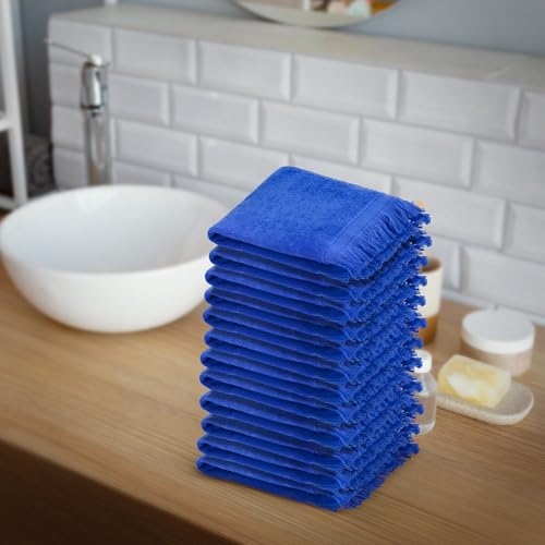 Fringed Reversible Fingertip Hand Towel (Size 11" W x 18" L) Terry Cotton Washcloth Set for Face and Bathroom use. (Black, 3)