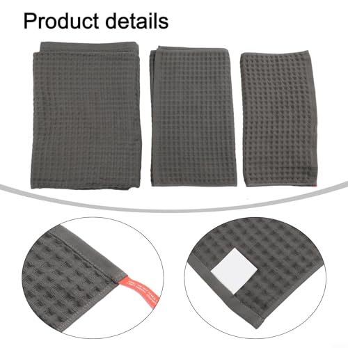 Soft textured waffle cotton towels, a reliable three-piece collection for all household needs (Dark Grey) - size: Dark gray