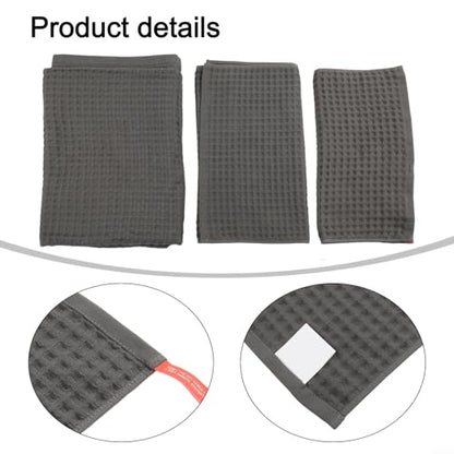 Soft textured waffle cotton towels, a reliable three-piece collection for all household needs (Dark Grey) - size: Dark gray