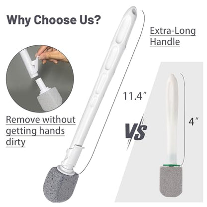 Upgrade Pumice Stone Toilet Bowl Cleaner with 11.8Inch Long Handle | Bathroom Cleaner Brush, Toilet Wand Refills, Remove Hard Water Stains, 1 Wand + Pumice Stones (10 PACK) - size: 10 PACK