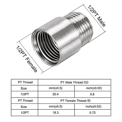 uxcell Shower Head Extension Arm Stainless Steel 1/2PT Male to 1/2PT Female Thread 30mm Length Cast Pipe Fitting Coupler 2Pcs - size: 30mm