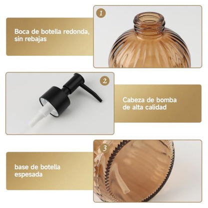 4Pcs Glass Bathroom Accessories Set, Amber Bathroom Set Glass Bathroom Decor Set with Complete Lotion Soap Dispenser, Toothbrush Holder, Mouthwash Cup, Soap Dish for Home Apartment