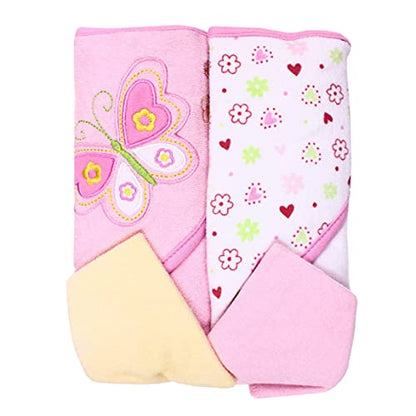 Spasilk Bath Hooded Towels & Washcloths Set for Babies, 2 Hooded Terry Bath Towels & 2 Washcloths, Pink Butterfly - color: Pink Butterfly