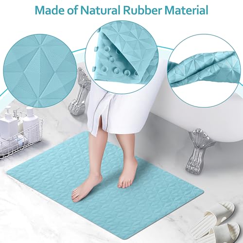Bathtub Mat Non Slip - Natural Rubber Bath Tub Shower Safety Mat - 16 x 28 Inch Shower Mats with Suction Cups - Delicate Diamond Pattern - Softer - BPA Free - Machine Washable - Elegant Blue
