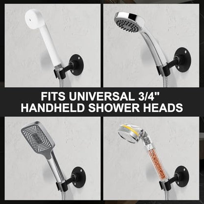 Hordion Shower Head Holder Wall Mount, 360°Adjustable, Black | Handheld Shower Head Holder Bracket, Stainless Steel Showerhead Wand Bracket, Shower Spray Holder